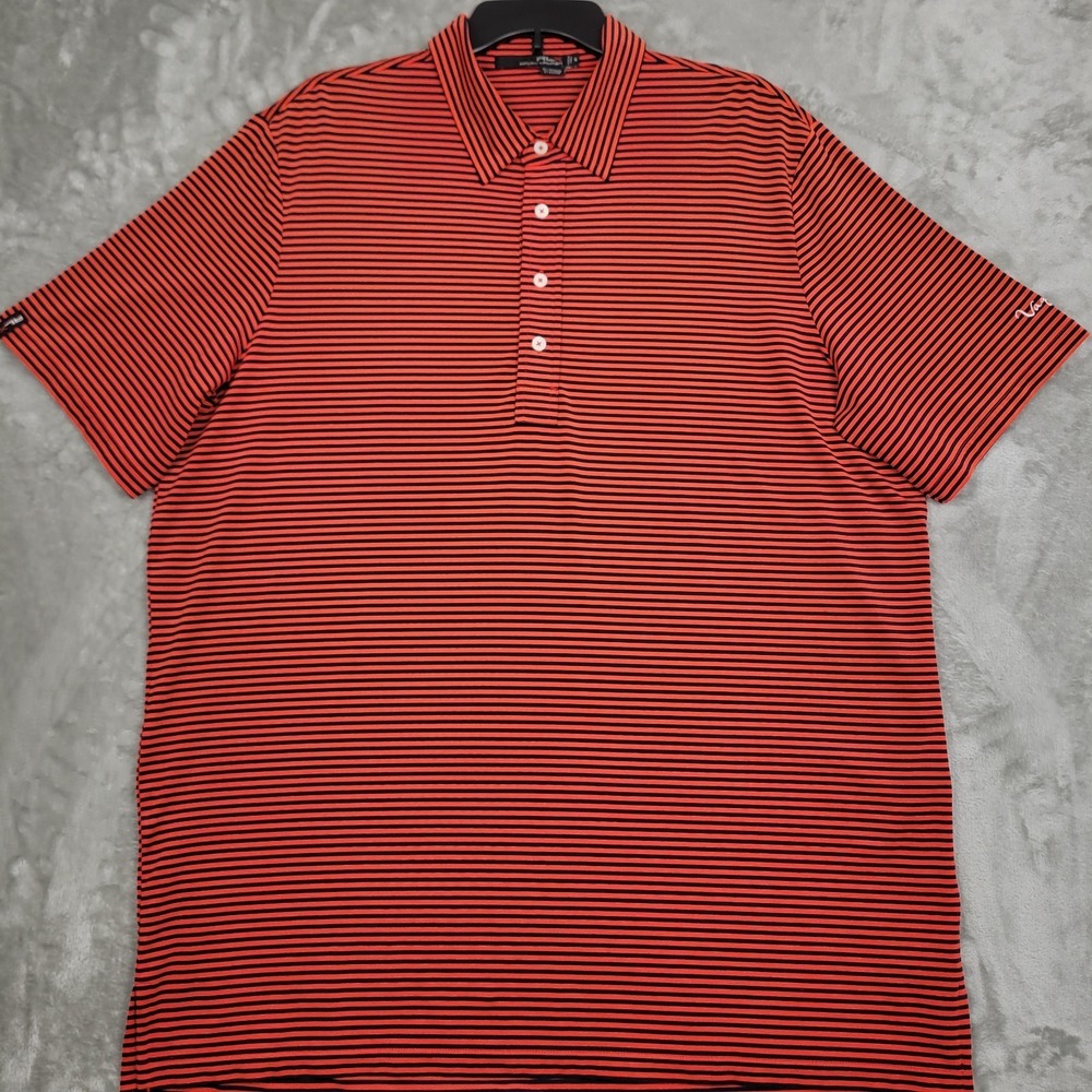 RLX Ralph Lauren Polo Golf Shirt Men's XL Red Stripe Performance Stretch‎ Logo